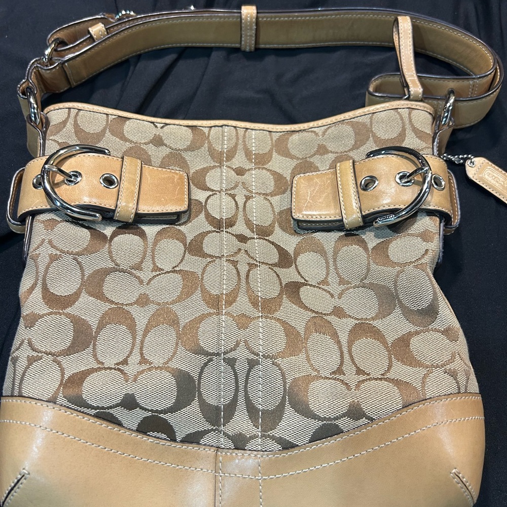 Vintage Coach Brown Signature Buckle Shoulder Bag